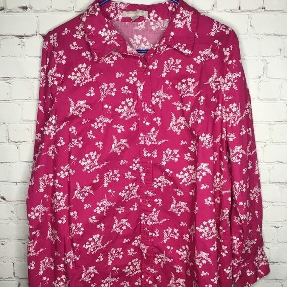 Woman Within Pink Floral Long Sleeve Button Up Shirt Size L 18/20 - Picture 1 of 15